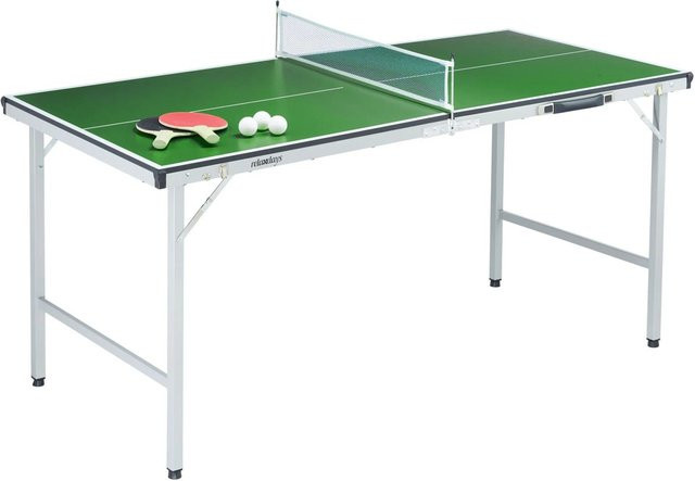 Relaxdays Tischtennisplatte aus MDF und Stahl in Grün und Silber, klappbar und höhenverstellbar, inklusive Netz, 2 Schlägern und 3 Bällen, B/T/H: 150 x 71 x 67 cm - Bild 1