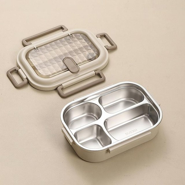 Isolierte Bento-Lunchbox aus Edelstahl mit Unterteilung und Besteck in Beige von Yiran Furniture, mikrowellengeeignet und auslaufsicher - Bild 1
