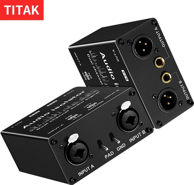 TITAK Multifunktionaler XLR-RCA Audio-Isolator in Schwarz, professioneller 2-Wege-Passiv-Audio-Rauschfilter für Live-Übertragungen - Bild 1