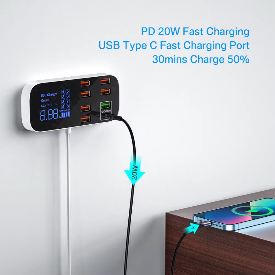 ASOMETECH USB-Ladegerät Hub mit USB-A Anschlüssen für iPhone, Xiaomi, Huawei und Samsung als tragbares Reise-Ladegerät mit Schnellladefunktion - Bild 5