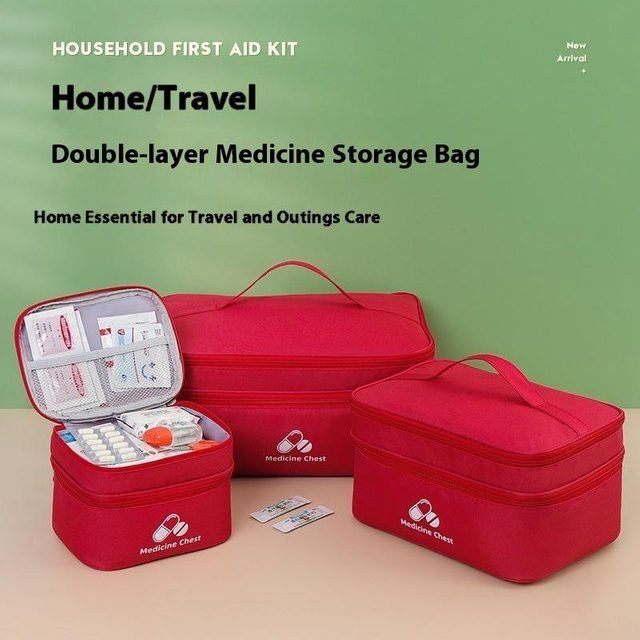 Erste-Hilfe-Tasche aus Oxford-Gewebe mit zwei Schichten zur Medikamenten-Sortierung in Grün und Rot für Zuhause und Reisen - Bild 1