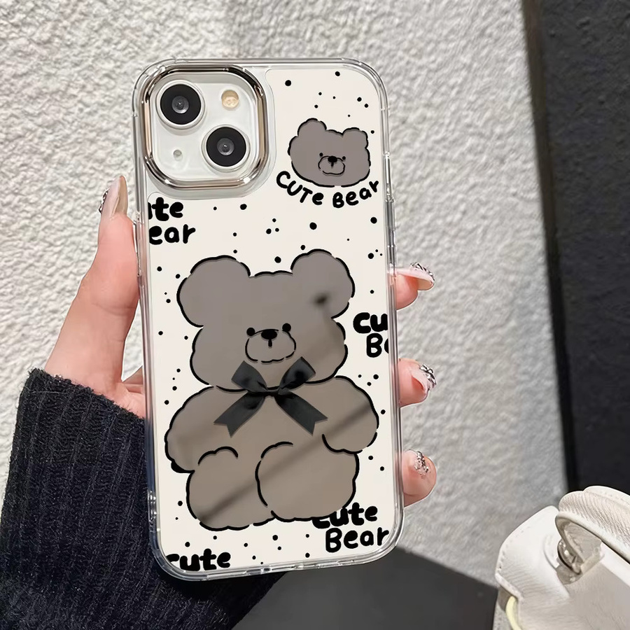 Luxus Make-up Spiegel Handyhülle mit Bären-Design für iPhone 16 Pro Max, 17 Pro Max und 15 Pro Max, transparent - Bild 2