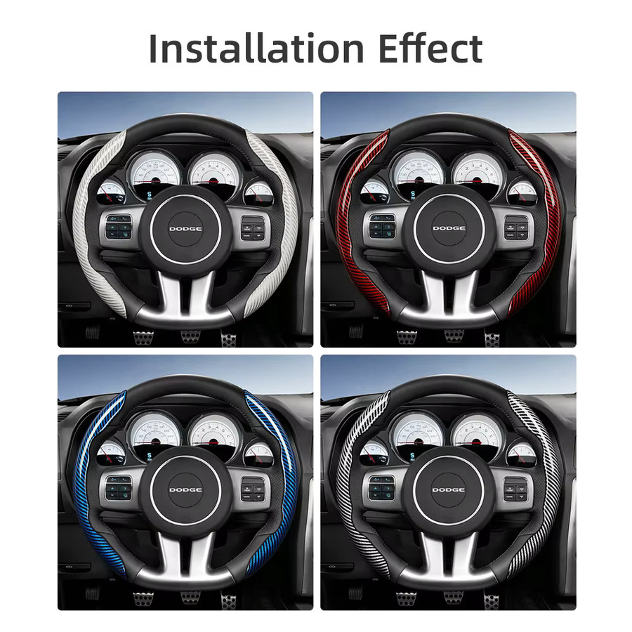 Hocasen Lenkradabdeckung in Carbonfaser-Textur mit segmentiertem Schnellverschluss für Dodge Charger, Durango, Hornet, Attitude und Journey, erhältlich in Schwarz, Blau, Rot, Silber und Weiß - Bild 2