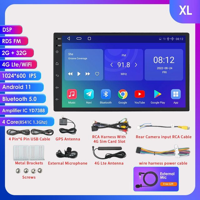 Hizpo Android Autoradio mit 7 Zoll Display, 2GB RAM, 32GB Speicher, GPS, Wi-Fi und 4G Unterstützung in Schwarz - Bild 2