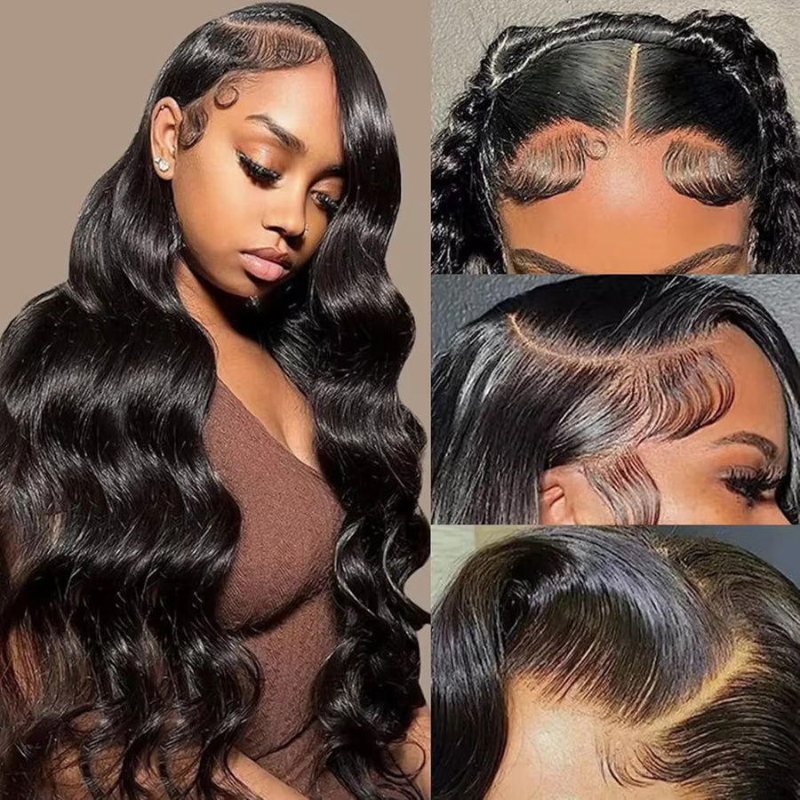 Fuduete Body Wave Lace Echthaar Perücke, Schwarz, Damen - Bild 3