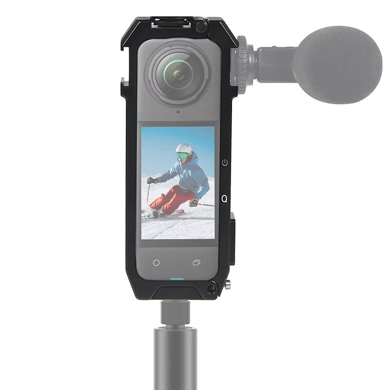 Insta360 Action-Kamera-Käfig für Insta360 X4 mit Panorama-Rahmen-Rig, magnetischem Klappstativadapter und Cold Shoe in Schwarz - Bild 5