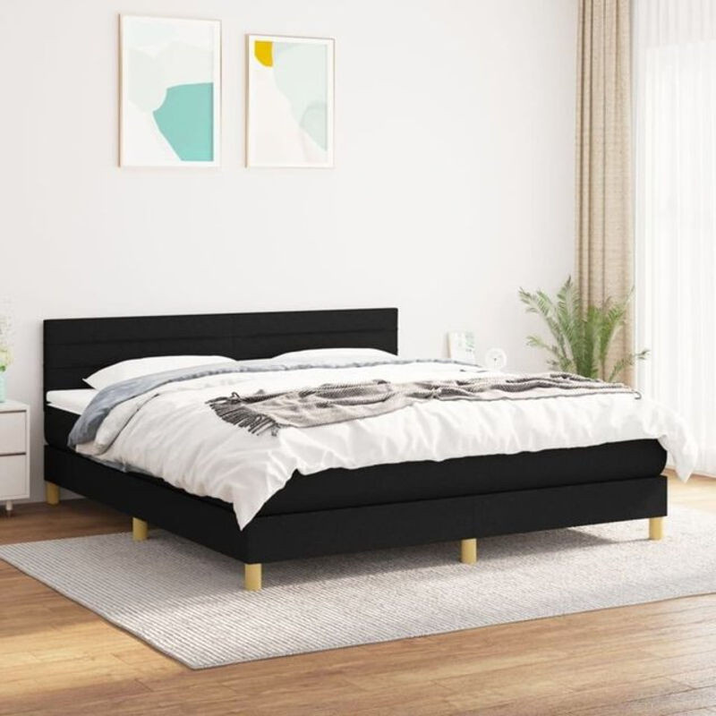 vidaxl Boxspringbett mit Matratze in Schwarz aus Stoff und Holzwerkstoff B/T/H: 160 x 200 cm - Bild 1