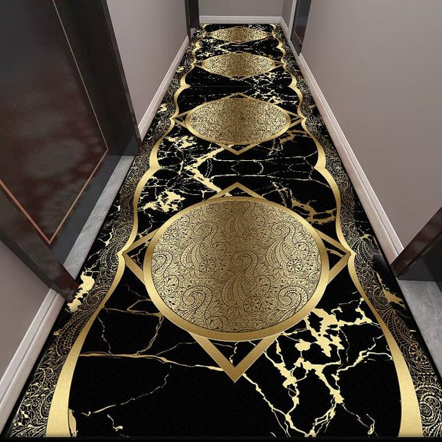 Luxuriöser Flur Teppich Karpetti in Gold, rutschfest und waschbar, B/T: 60 x 200 cm - Bild 1