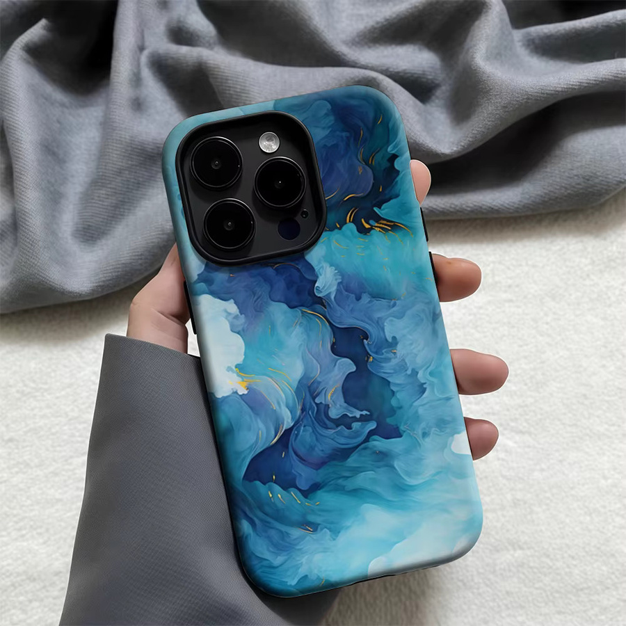 Potdemiel Handyhülle Teal Gold Swirl für iPhone 17 16 15 14 13 12 11 Pro Max Plus mit doppelschichtiger Rückseite in Petrol und Gold - Bild 4