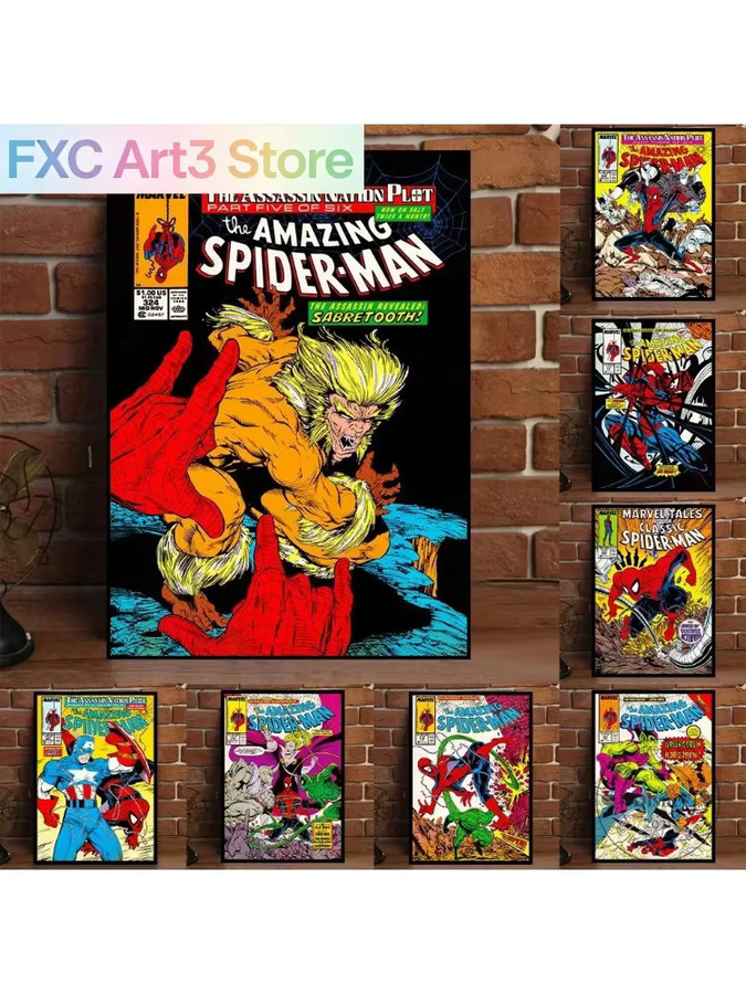 Kayou Marvel Vintage Comics Spiderman Leinwandbild als rahmenlose Wandkunst in Multicolour - Bild 4
