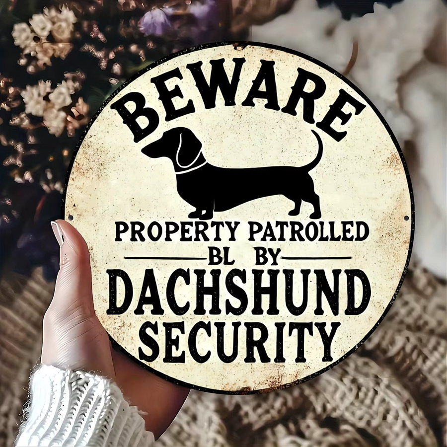 Sicherheitsschild Potdemiel Dackel Property Patrol aus Metall in Weiß, rund, Durchmesser: 20 cm - Bild 3