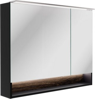 Fackelmann Spiegelschrank B.Paris mit LED-Beleuchtung und Steckdose, Schwarz Matt / Eiche, B/H/T: 90 x 71,8 x 15,6 cm - Bild 2