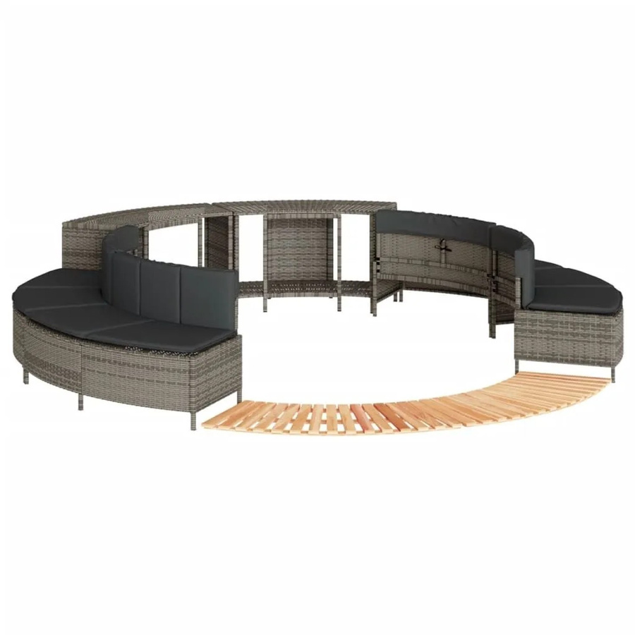 vidaXL Whirlpool-Umrandung aus grauem Poly-Rattan und geöltem Akazienmassivholz - Bild 2
