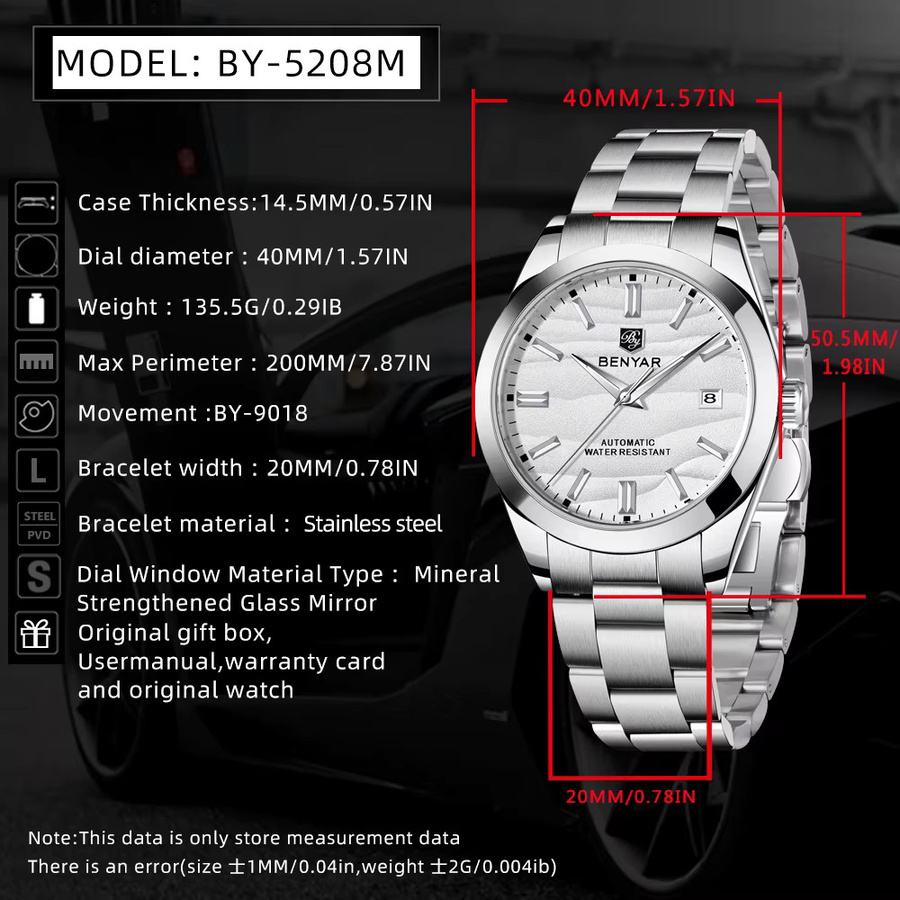 BENYAR Automatik Armbanduhr, Edelstahl, 40 mm, Herren - Bild 2