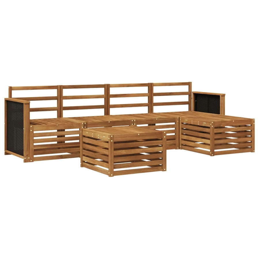 vidaXL Outdoor-Sofagarnitur aus Akazienholz in L-Form mit 6 Teilen, Farbe Braun und Beige, inklusive Polster und Couchtisch - Bild 2