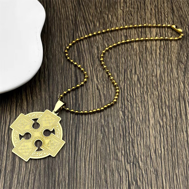 JYTF Anhänger Wikinger Kreuz, Edelstahl, Gold, Unisex - Bild 1