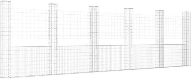 vidaXL Gabionenkorb U-Form aus Eisen mit 6 Säulen in Silber, B/T/H: 620 x 20 x 200 cm - Bild 1