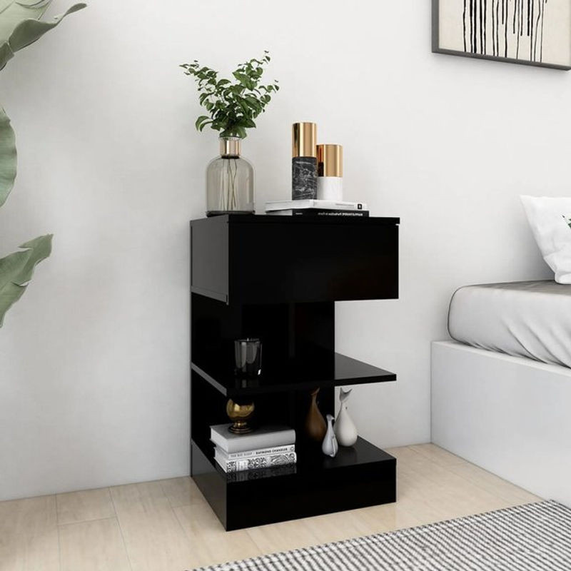 Set aus 2 modernen Nachttischen von Vidaxl in Schwarz aus Holzwerkstoff, B/T/H: 40 x 35 x 65 cm - Bild 1