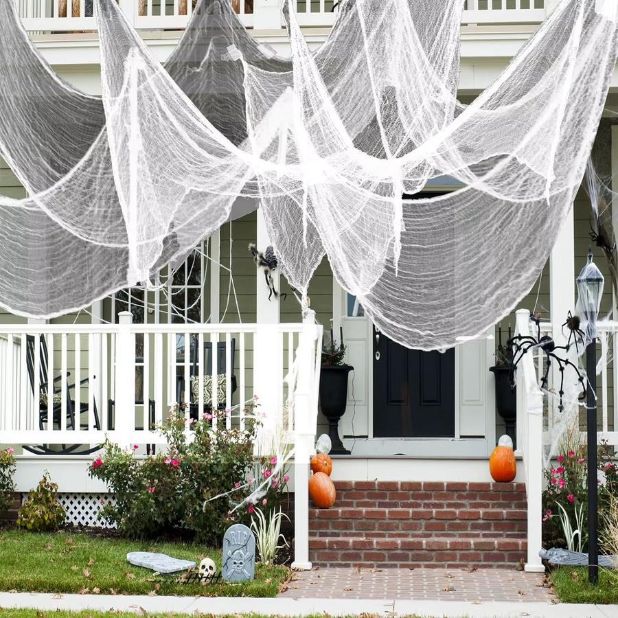 Trebalena Halloween-Dekoration Gruselige Gaze in Schwarz als dehnbares Spinnennetz für Innen und Außen - Bild 3