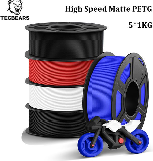 TECBEARS Matte PETG Filament Set für FDM 3D-Drucker, 1,75 mm, 5 kg (5 Rollen) - Bild 1