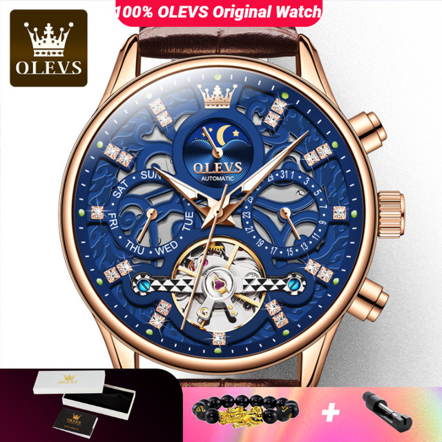 OLEVS Armbanduhr, Automatik, Leder, Roségold, Herren - Bild 1