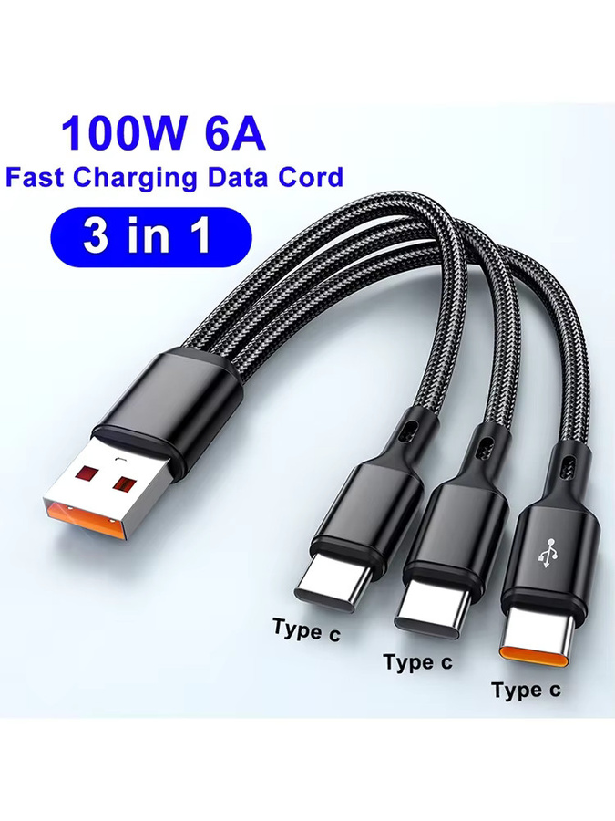 3in1 USB auf Typ C Schnelllade-Datenkabel mit 100 W Leistung, USB-A auf USB-C Ladekabel in Schwarz und Rot - Bild 4