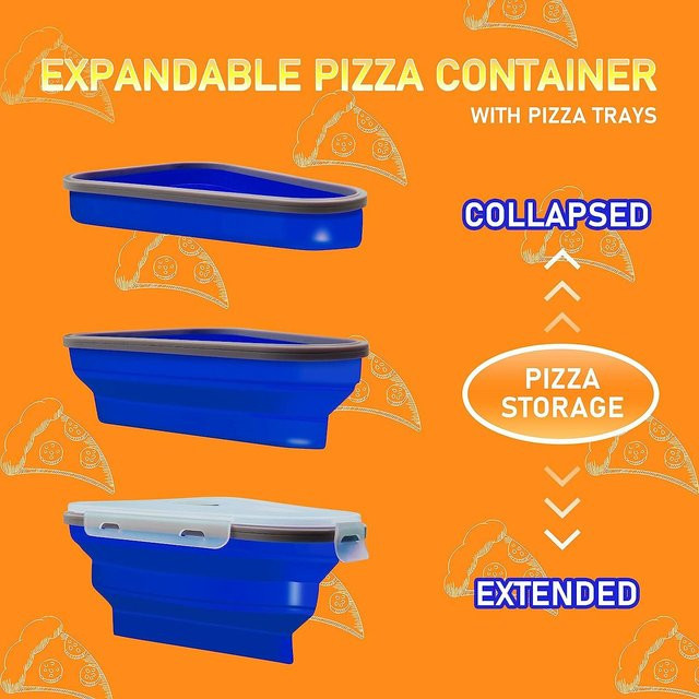MTMA Pizza-Aufbewahrungsbehälter aus Silikon mit mikrowellengeeignetem Tablett, blau, erweiterbar und wiederverwendbar - Bild 1