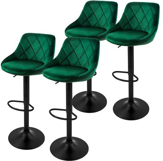 ML-Design Barhocker 4er Set aus grünem Samt mit Rückenlehne und verstellbarer Höhe 62-82 cm - Bild 1
