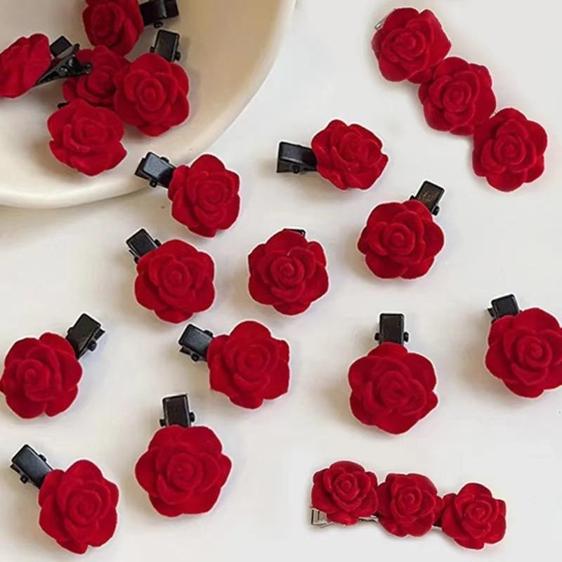 Shan Qiao Haar Clips, Rote Samt Rose, 10 Stk, Damen - Bild 3