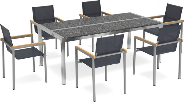 OUTFLEXX Garten-Essgruppe aus Edelstahl und Keramik in Schwarz/Graphite mit 6 Sesseln, Tisch B: 200 cm, T: 100 cm - Bild 1