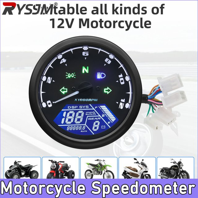 RYSJM Universeller Digitaler Motorrad Tachometer mit LCD-Anzeige, 12000RPM Drehzahlmesser und Kilometerzähler für 1-4 Zylinder, Schwarz - Bild 1