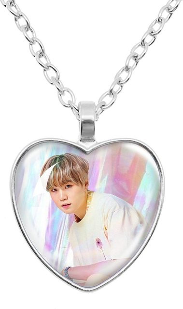 BTS Halskette, herzförmig, Silber, Weiß, Unisex - Bild 1