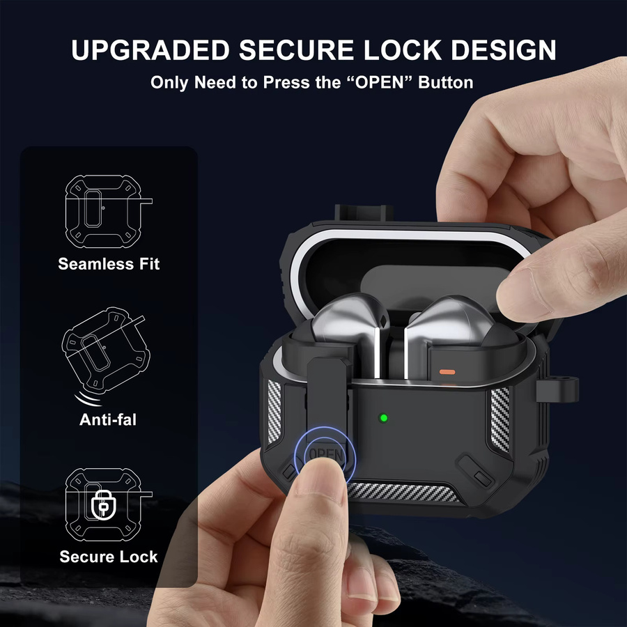 Samsung Galaxy Buds 3 Pro / Buds 3 Schutzhülle mit sicherer Verriegelung und Kohlefaser-Design in Schwarz oder Weiß - Bild 4