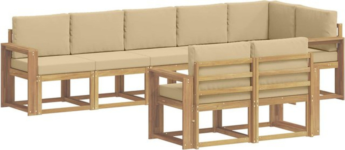 Modernes Outdoor-Sofagarnitur Loungemöbel Set aus Akazie und Polyester mit 8 Kissen in Weiß und Beige von vidaXL - Bild 1