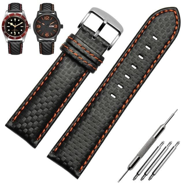Fashion GZ Uhrenarmband Leder, Karbonfaser-Maserung, Schwarz, Herren - Bild 1