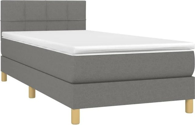 vidaXL Boxspringbett mit Matratze in Dunkelgrau, Hybridbett mit LED-Unterbettbeleuchtung und USB-Ladeport, B/T: 90 x 190 cm - Bild 1