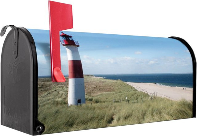 Banjado Amerikanischer Briefkasten mit Leuchtturm Motiv in Schwarz, Stahl pulverbeschichtet, B/T/H: 48 x 22 x 22 cm - Bild 1