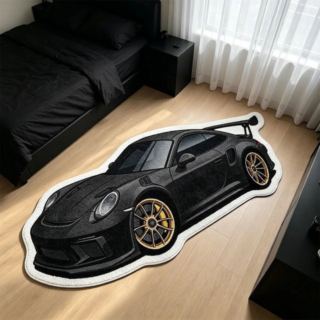 VIKAMA Sportwagen Plüschteppich in Schwarz, weiche und rutschfeste Dekomatte aus Kunstfell für Schlafzimmer und Kinderzimmer - Bild 1
