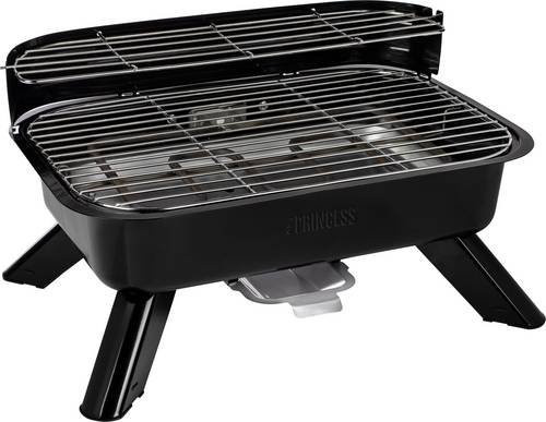 Princess Hybrid-Grill 01.112252.01.001 Elektro und Holzkohle mit Windschutz, Standfuß und manueller Temperaturregelung, Schwarz - Bild 1