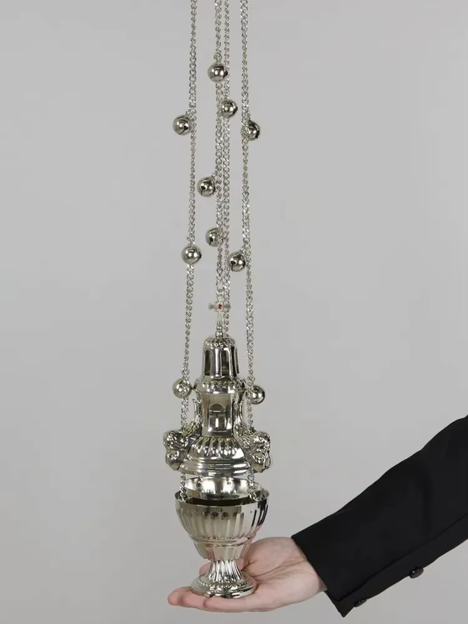 HTISOK Vergoldetes orthodoxes Räuchergefäß aus Zinklegierung in Gold oder Silber, Tischmodell, Durchmesser: 23,5 cm, Höhe: 10,0 cm - Bild 2