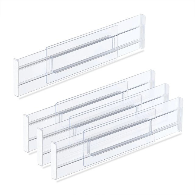 Relaxdays Schubladentrenner 4er Set aus Kunststoff, transparent und verstellbar, rutschfest, B: 28 bis 52,5 cm, H: 8 cm, T: 1,5 cm - Bild 1