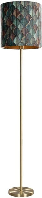 QAZQA Stehleuchte Simplo in Messing mit grünem Samtlampenschirm und Blattdesign sowie goldener Innenseite - Bild 1