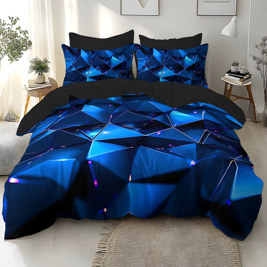YHXSLY Bettwäsche-Set mit geometrischem Muster in Blau, atmungsaktive Ganzjahresbettwäsche mit Kissenbezügen, B/H: 135 x 200 cm - Bild 4
