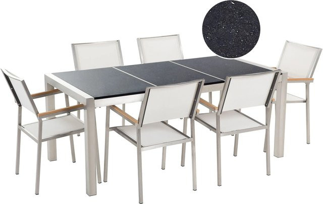 Beliani Gartentisch Set GROSSETO im Industrial Design, Poliert Schwarz Silber, B/T/H: 180 x 90 x 87 cm - Bild 1