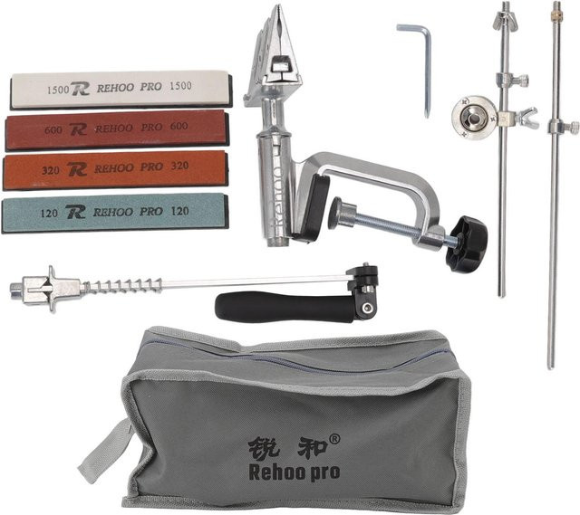 Rehoo Pro Messerschärfer-Set mit Metallkugel und Zugstangenschärfer in Grau inklusive Wetzsteinen mit den Körnungen 120, 320, 600 und 1500 - Bild 1