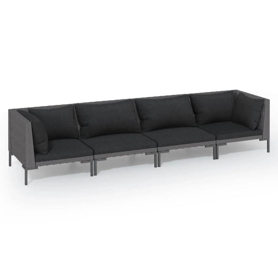 vidaXL 4-tlg Garten-Lounge-Set in L-Form aus Poly Rattan mit Kissen und Polsterung, Anthrazit - Bild 2