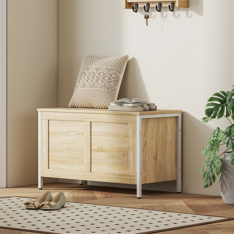 HOMCOM Aufbewahrungstruhe Eiche mit Sicherheits-Scharnierdeckel für Schlafzimmer, Flur und Wohnzimmer, B/T/H: 80 x 40 x 50 cm - Bild 2