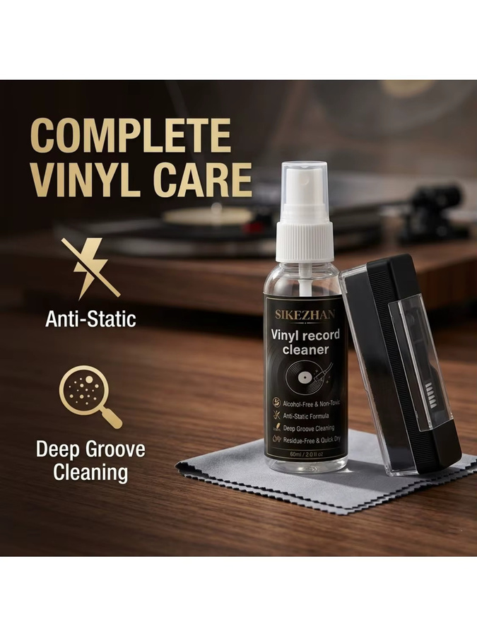 SIKEZHAN Professionelles Vinyl-Schallplatten-Reinigungsset mit 60ml Alkoholfreiem Spray, Antistatischer Samtbürste und Reinigungstuch für LP-Plattenspieler - Bild 7