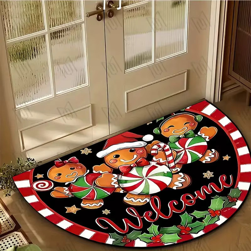 VIKAMA Weihnachtliche Welcome Bodenmatte mit Lebkuchenmann Motiv in Multicolour, wasserabsorbierende Fußmatte für den Eingangsbereich oder das Badezimmer - Bild 3