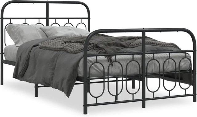 vidaXL Bettgestell aus Metall mit Kopf- und Fußteil in Schwarz, B/T/H: 125 x 196 x 100 cm - Bild 1